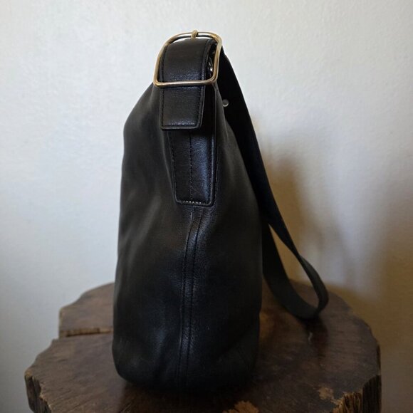 Vintage Coach Legacy Gloved Tan 9186 Black Leather Bucket Shoulder Bag Hobo - Picture 9 of 16